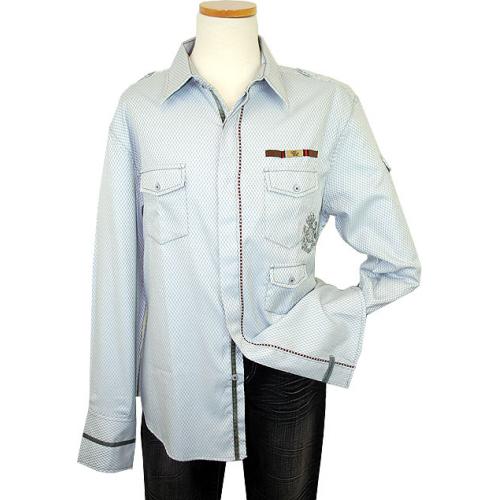 English Laundry Silver Grey Self Design With Shoulder Straps & Flapped Pockets Long Sleeves 100% Cotton Shirt ELW1045